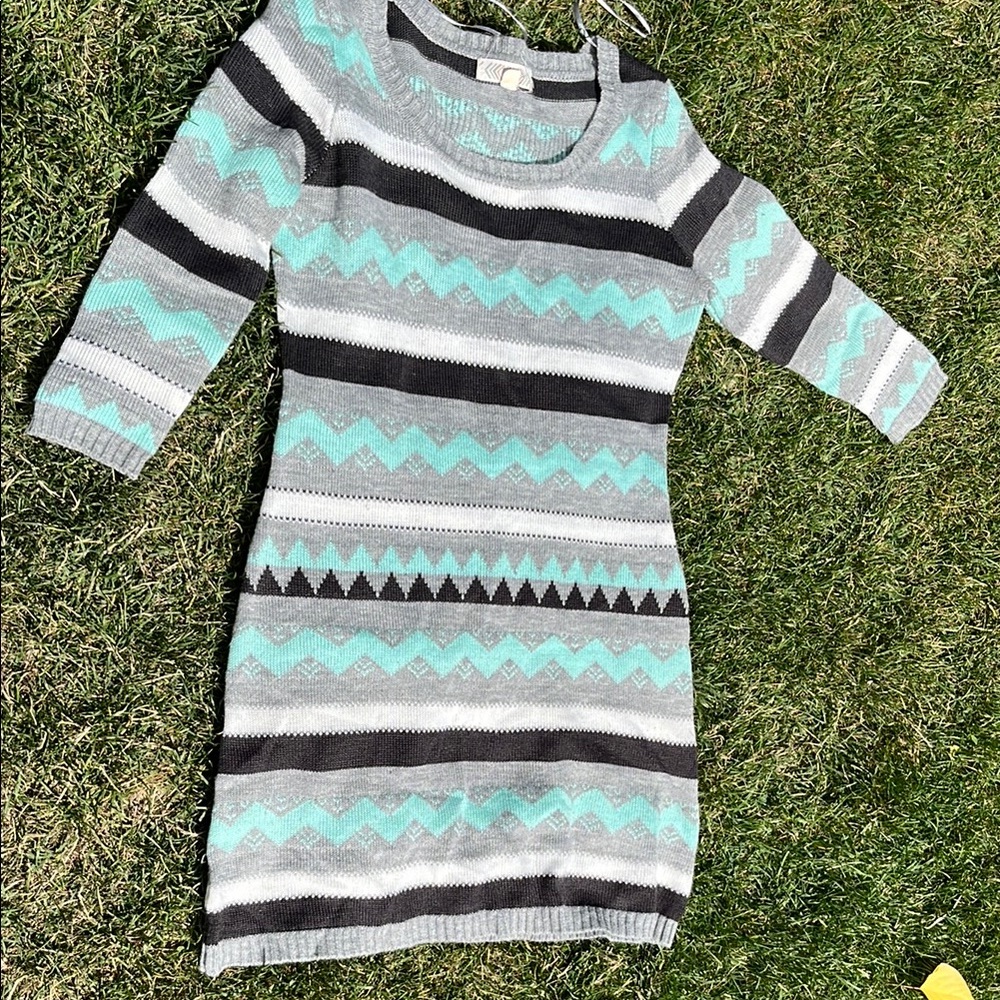 Gray and Mint Patterned Kids Dress